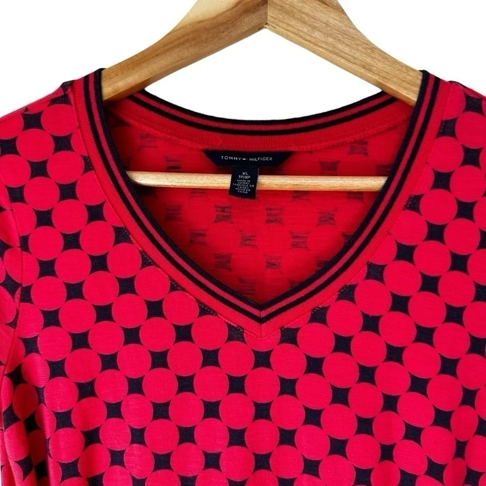 Tommy Hilfiger Red Summer T-ShirtDress, Short Sleeve, V Neck, Tie Waist, XS